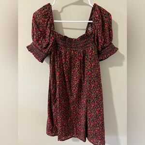 American Eagle Floral Smocked Puff-Sleeve Babydoll Dress